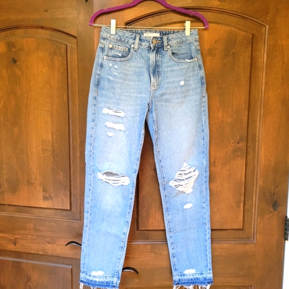 Garage Denim High Rise Jeans, Distressed, Raw Hem, Straight Cut, Women's Size 26